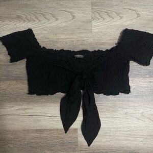 Elegant Black Tie-Front Off-Shoulder Crop Top